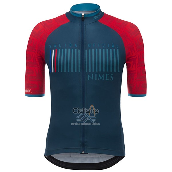 Nimes Vuelta Espana Ropa Ciclismo Culotte Corto 2017 Hombre Mangas Cortas Azul y Rojo